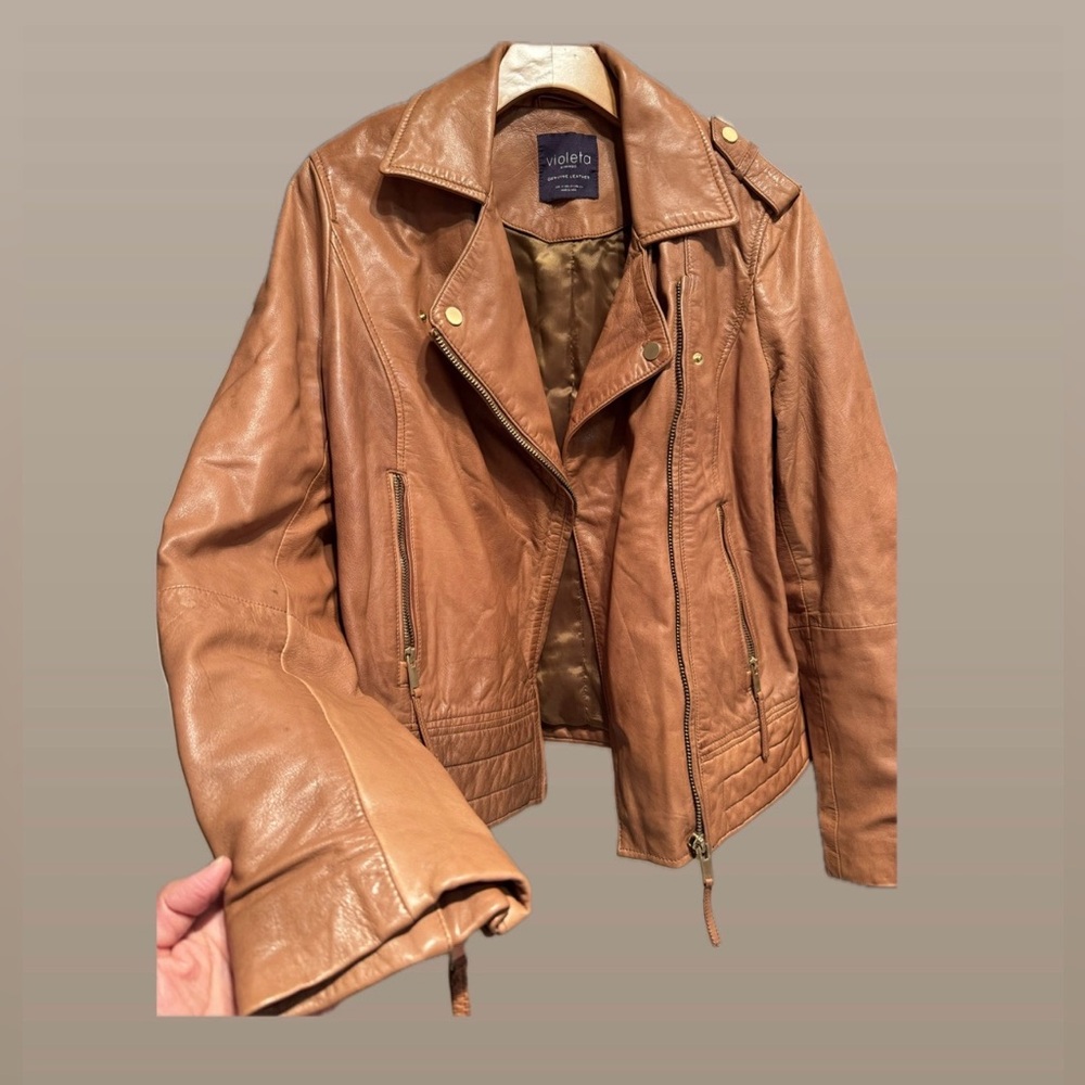 Mango Light Brown Leather Jacket